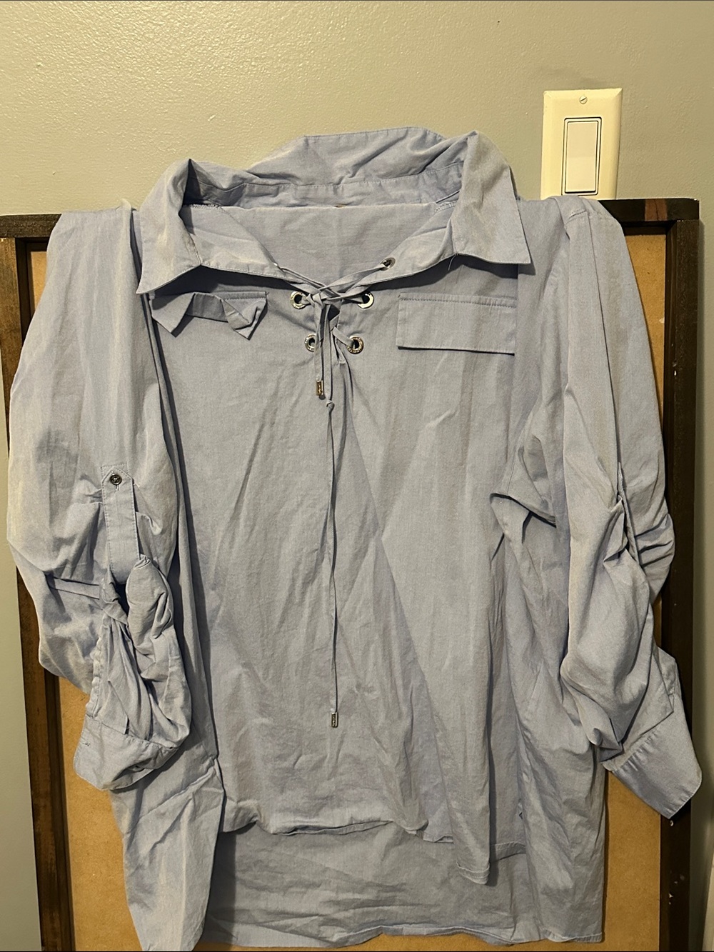 Light Blue Women’s Lace-Up Collar Shirt